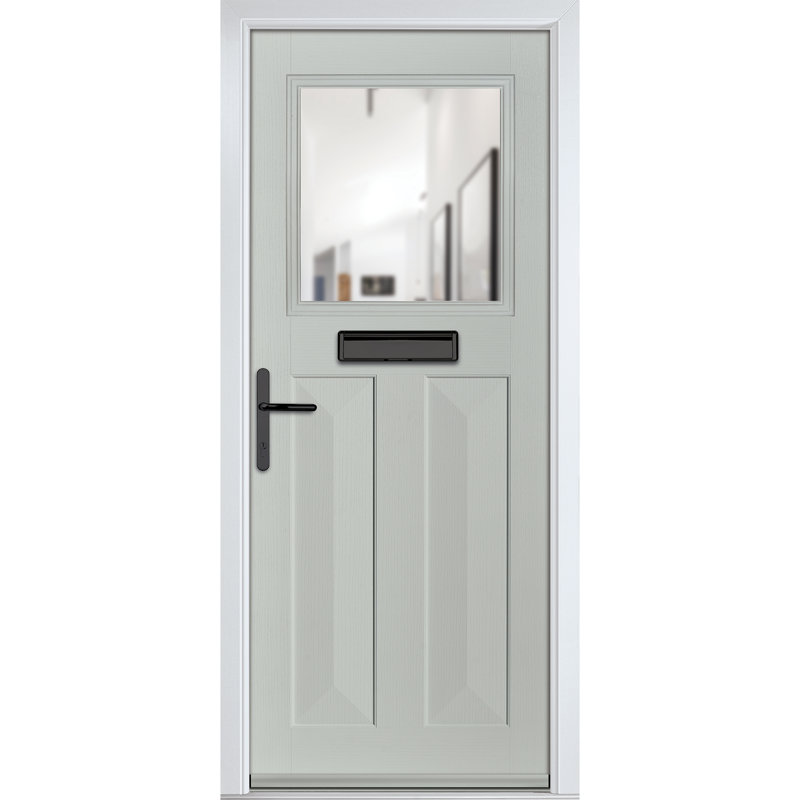 Crystal GRP Front door Eaton Slate Grey 920mm x 2090mm Open in Left hand Clear Glass, Right, Agate Grey, 89mm x 209mm