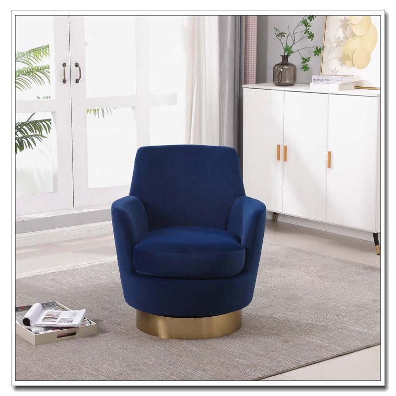 Swivel Barrel Chair with Gold Stainless Steel Base, Navy