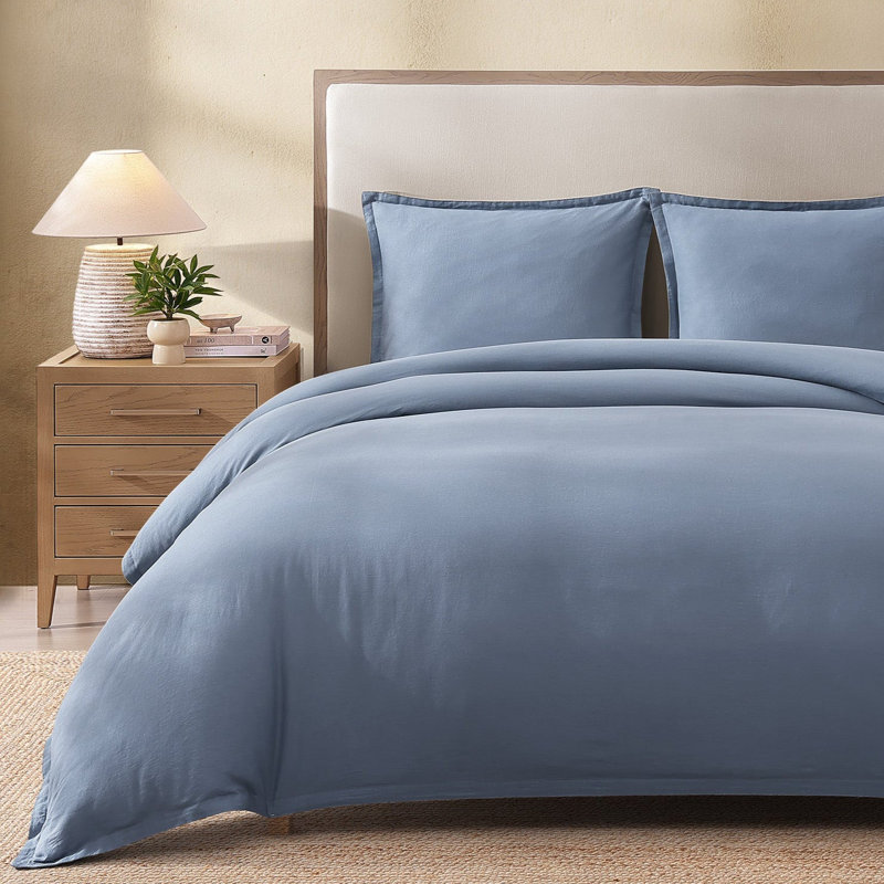 Egyptian Cotton-European Linen Duvet Cover Set, Queen Duvet Cover + 2 Standard Shams, Moon