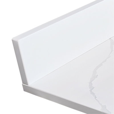 49-inch Quartz Bathroom Vanity Top, 3/4" Thick with Undermount Single Bowl Middle Sink, 4 Inch High Backsplash, 3 Pre-Drilled Faucet Hole, Stain & Heat Resistant, Carrara White Quartz with Veins