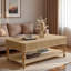 Table basse vintage à plateau relevable avec détails cannelés, rangement caché, rangement ouvert, pieds hydrauliques et romains-1085360478