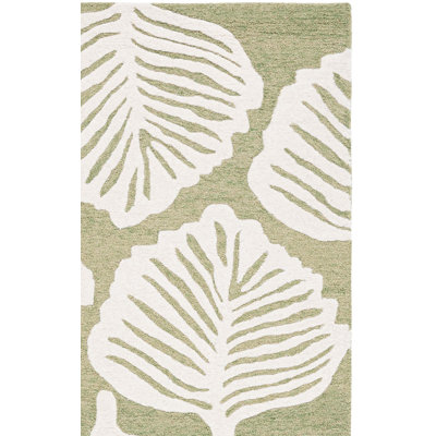 Meranda Blossom Hand Tufted Wool Cotton Floral Rug in Green/White