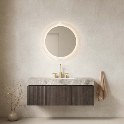 Meuble-lavabo de 48 po avec comptoir en pierre frittée, vasque en céramique et armoire de rangement en contreplaqué flottant, pré-assemblé pour une installation facile
