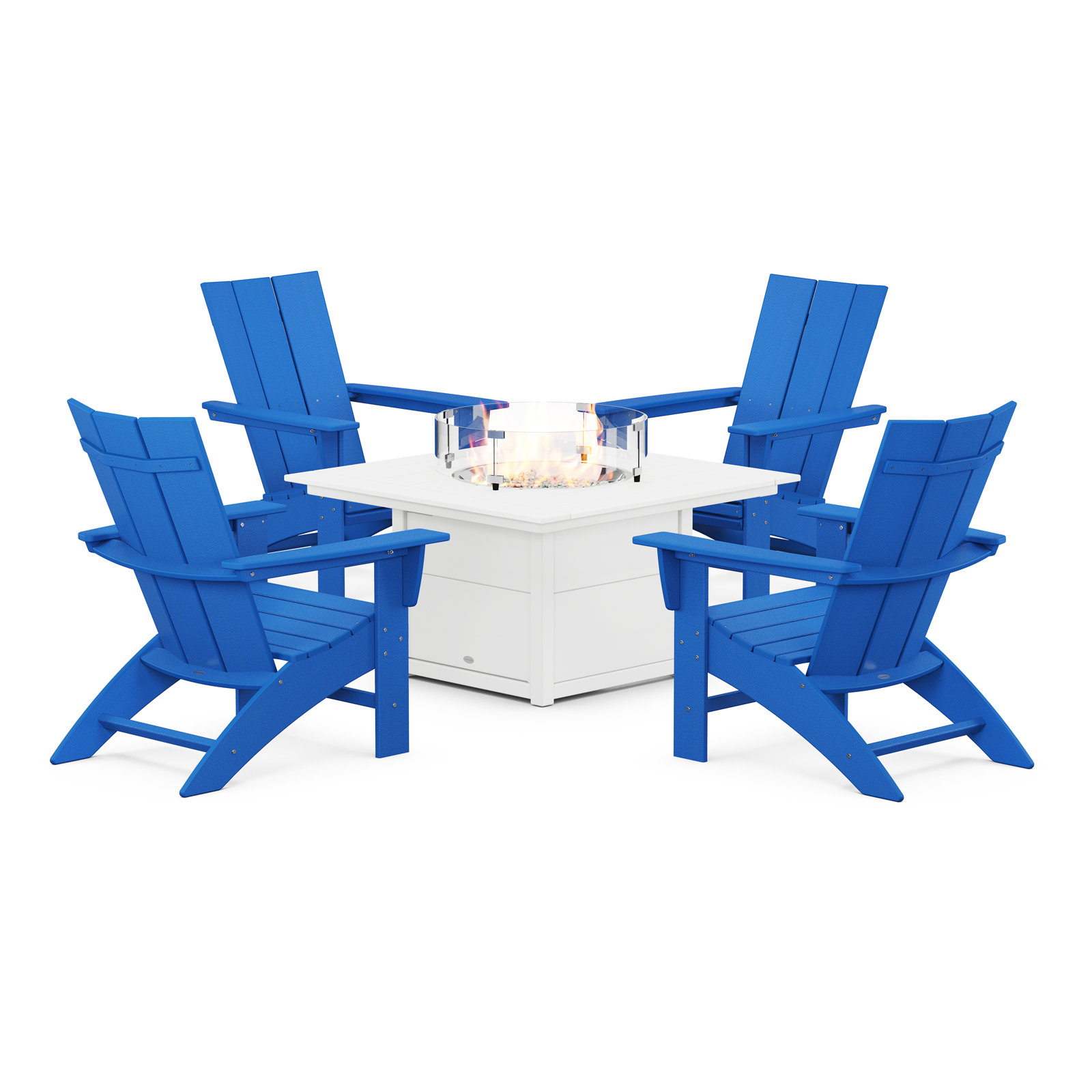 POLYWOOD® Modern Adirondack 4-Person Patio Seating Group, Pacific Blue/White
