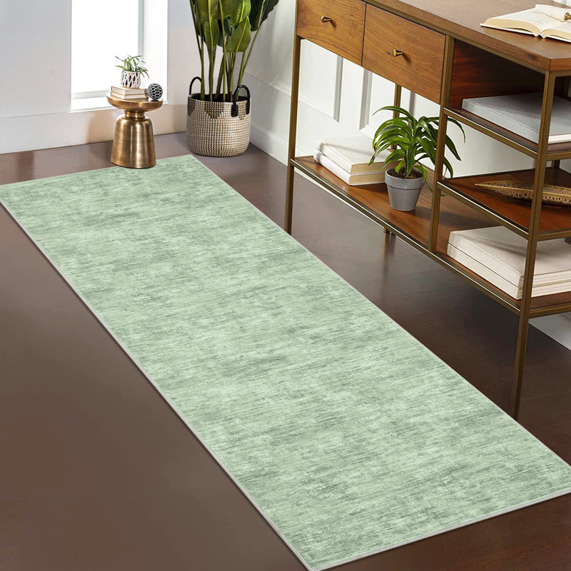 Washable Solid Color Textured Thin Indoor Rug, Low Pile Area Rug with Soft Surface, Non Slip Backing, Easy Clean Design for Living Room, Bedroom, Dorm, Home Office