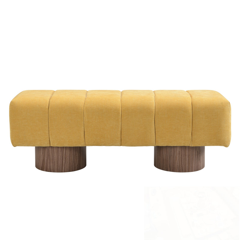 Banc rembourré avec pieds en bois robustes, Jaune