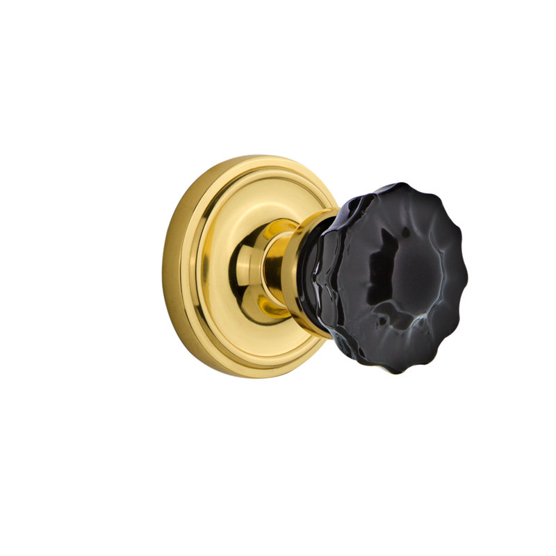 Rosette classique avec bouton de porte noir cristal, 2 3/4, Laiton poli