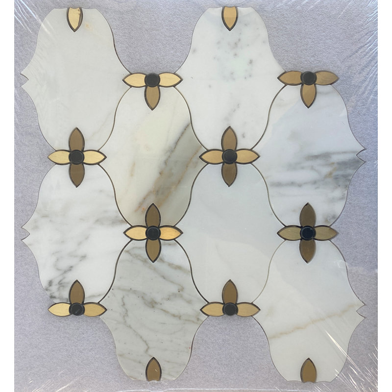 Water Jet 14" x 13" Marble Mosaic Tile