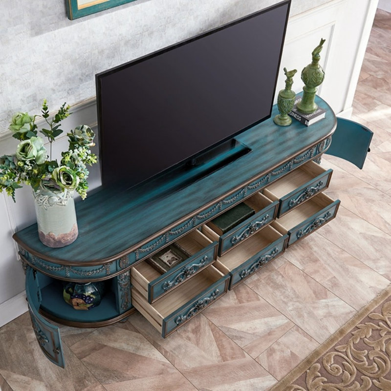 Meuble télé en bois massif American Style, Bleu, H 20,87 po x l 78,74 po x P 15,75 po