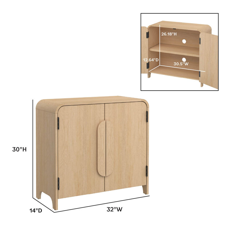 Sitarski Modern Curved 32" Entryway Accent Cabinet, Coastal Oak