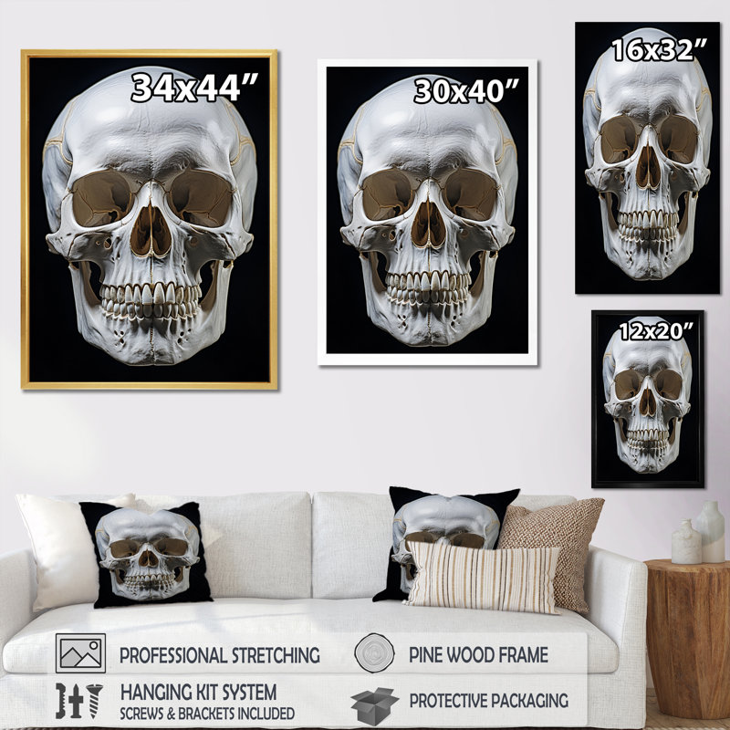 Tête de mort éternelle II - art mural abstrait sur toile, Cadre flottant noir, H 44 po x l 34 po x P 1,5 po