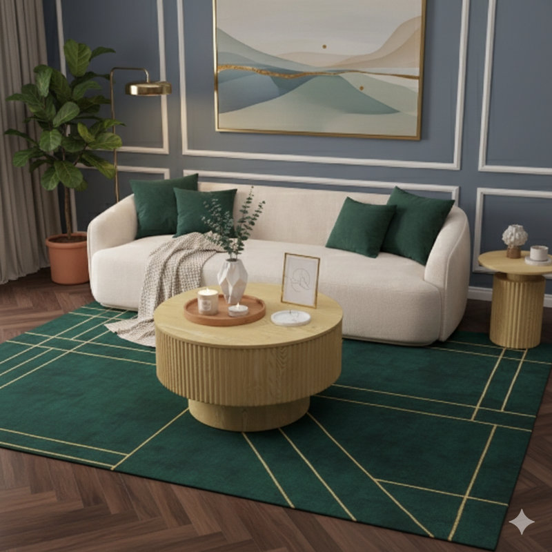 Table de cocktail ronde 29,53 po en MDF moderne avec rainure circulaire et espace de rangement, convenant à la maison et à la cuisine (finition bois)