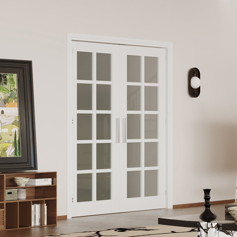Portes doubles Slab - verre givré 10 Lite avec finition blanche, porte de garde-manger intérieure (poignée, loquet et goupille inclus, à peindre)