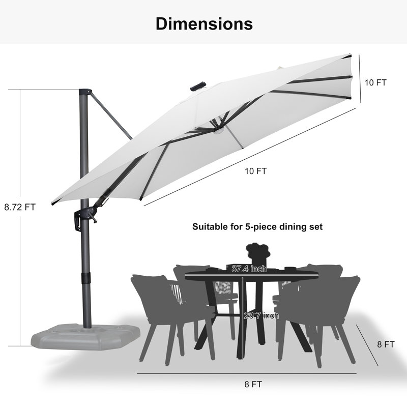Roshundra Solar Powered LED 10' Square Cantilever Umbrella，Without Base