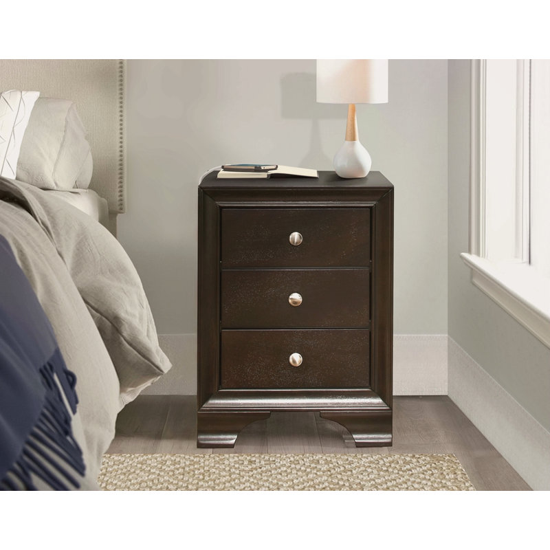 Table de chevet 3 tiroirs avec 2 ports USB, Brun