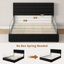 Structure de lit double, lit plateforme avec rangement en velours avec 4 tiroirs, support de lattes en bois, aucun sommier requis, assemblage facile, noir-1108669917-1108669918