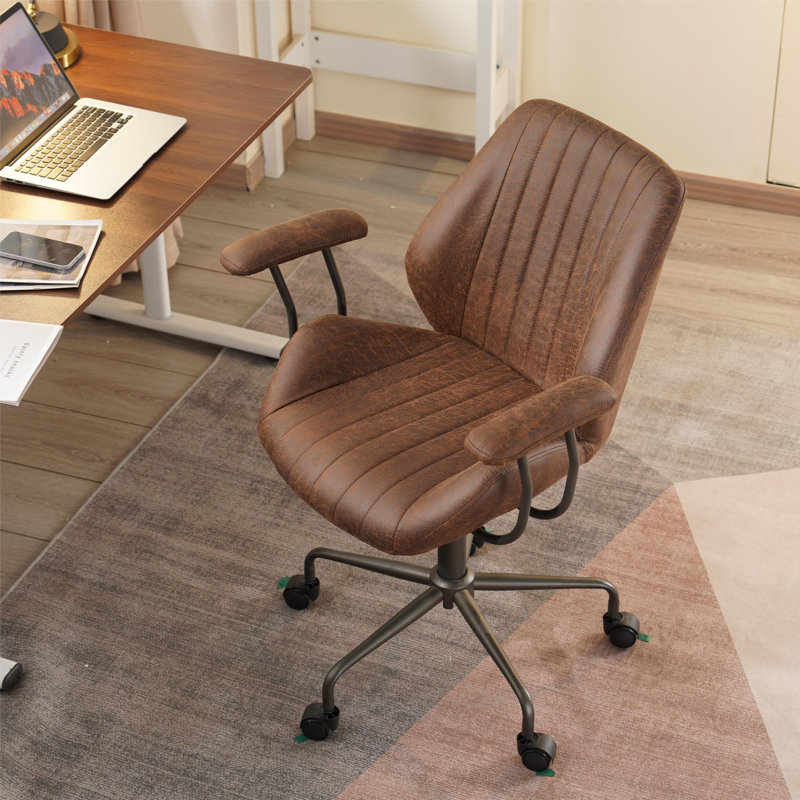 Viola Ergonomic Suede Task Chair with Padded Arms, Dark Brown