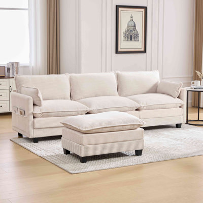 Oversized Modular Sectional Sofa With Movable Ottoman, 102 Inch 4 Seat Modern Corduroy Sofa Set, Convertible L Shaped Couch