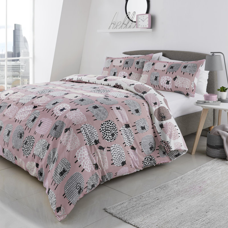 Dotty Sheep 130 TC Reversible Modern & Contemporary Duvet Cover Set, Duck Egg, Kingsize - 2 Standard Pillowcases