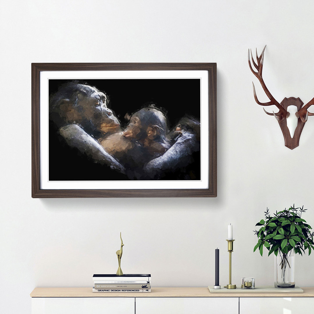 Gorilla Mother & Child in Abstract - Framed Print