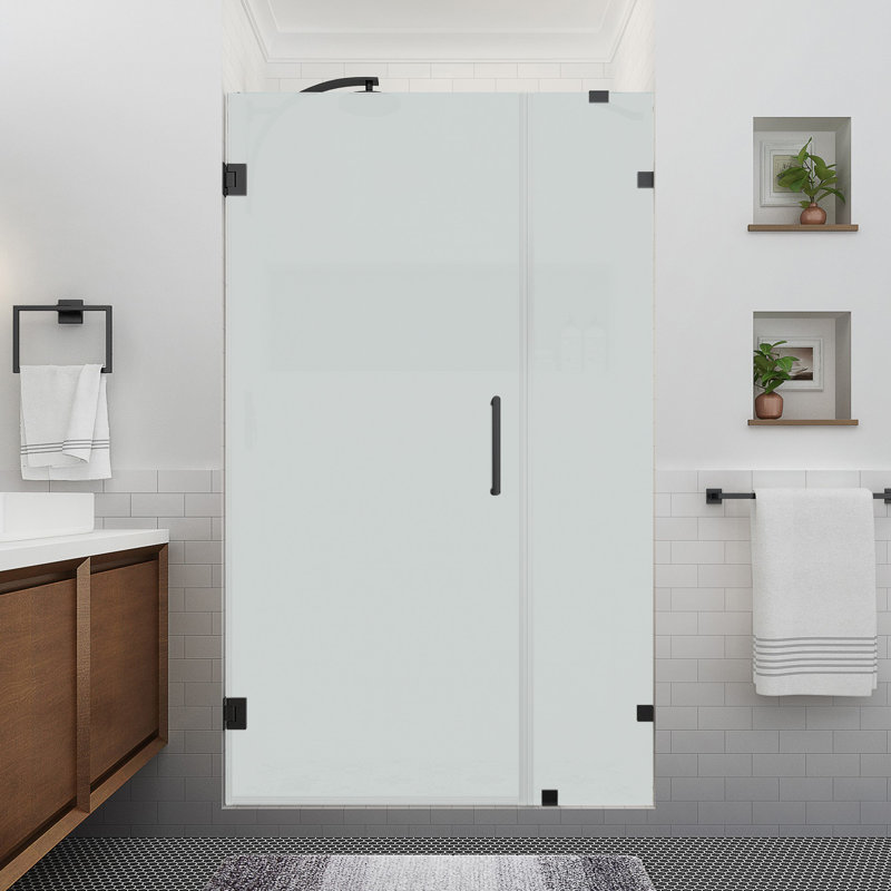 Nautis XL 45.25 - 46.25 in. W x 80 in. H Hinged Frameless Shower Door W/ Ultra-Bright Frosted Glass, Matte Black