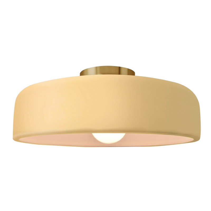 Plafonnier semi-encastré en céramique Dottie, Jaune atténué, Laiton brossé, H 6,5 po x l 16 po x P 16 po