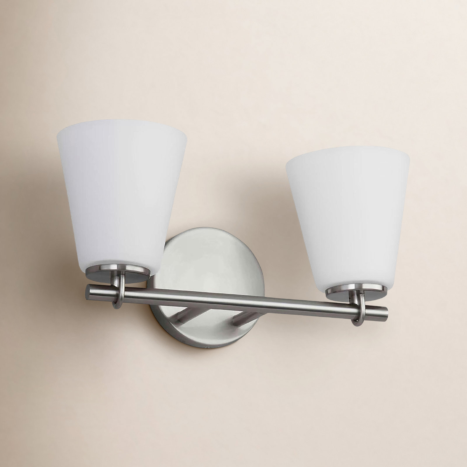 Rafaella 2 Light Frosted Dimmable Vanity Light, Brushed Nickel