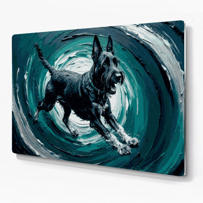 Chiens, terrier russe noir, art mural en métal bleu