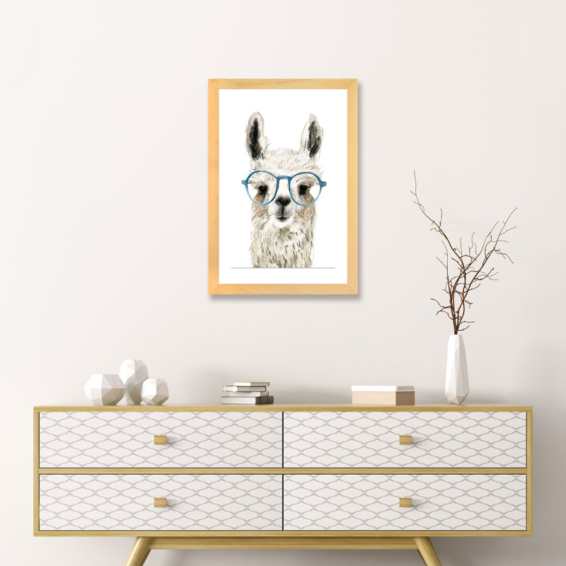 Hip Llama II par Victoria Borges - reproduction d'art, H 24 po x l 16 po x P 1 po, Papier encadré de bois naturel, Blanc