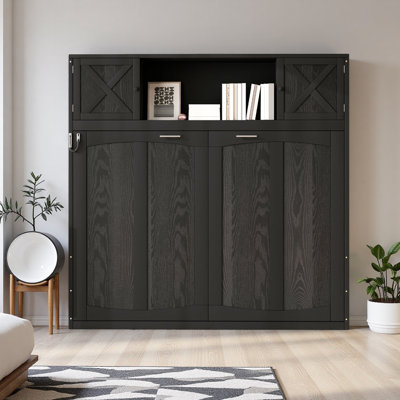 Lit escamotable double avec armoires de rangement