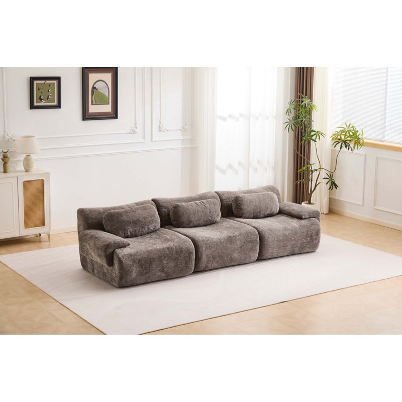 Canapé convertible modulaire sans assemblage requis, Gray Velvet, 27.6" H x 113.9" W x 39.8" D