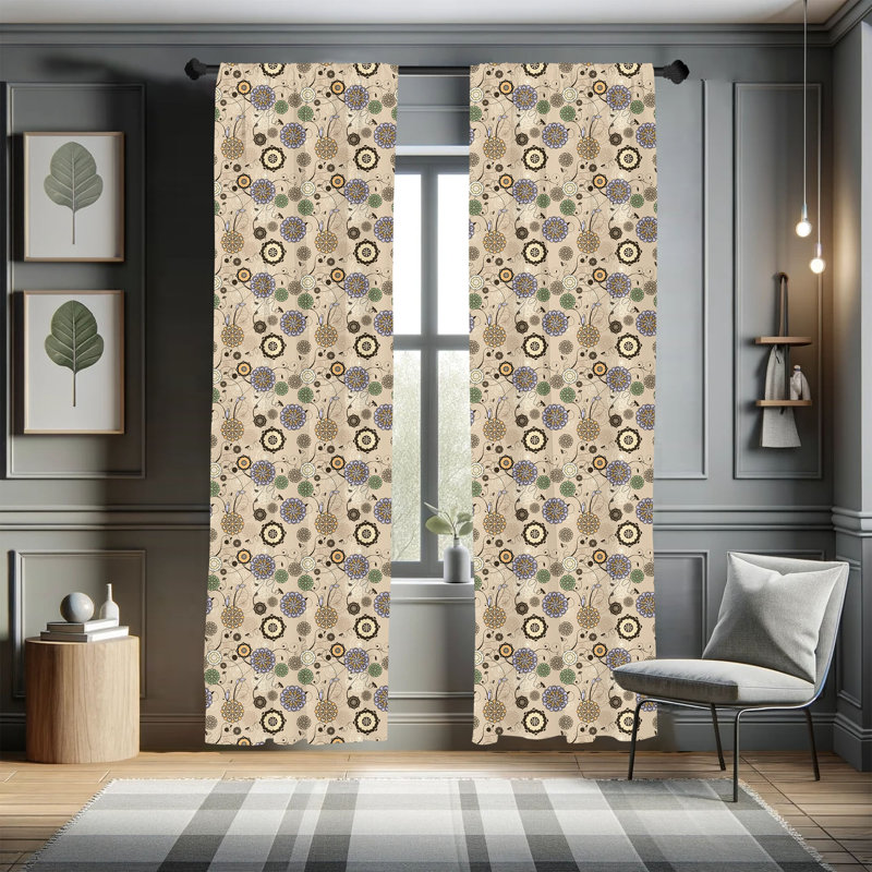 Beige Floral Polyester Rod Pocket Curtain Panels, 28" x 63" Set of 2