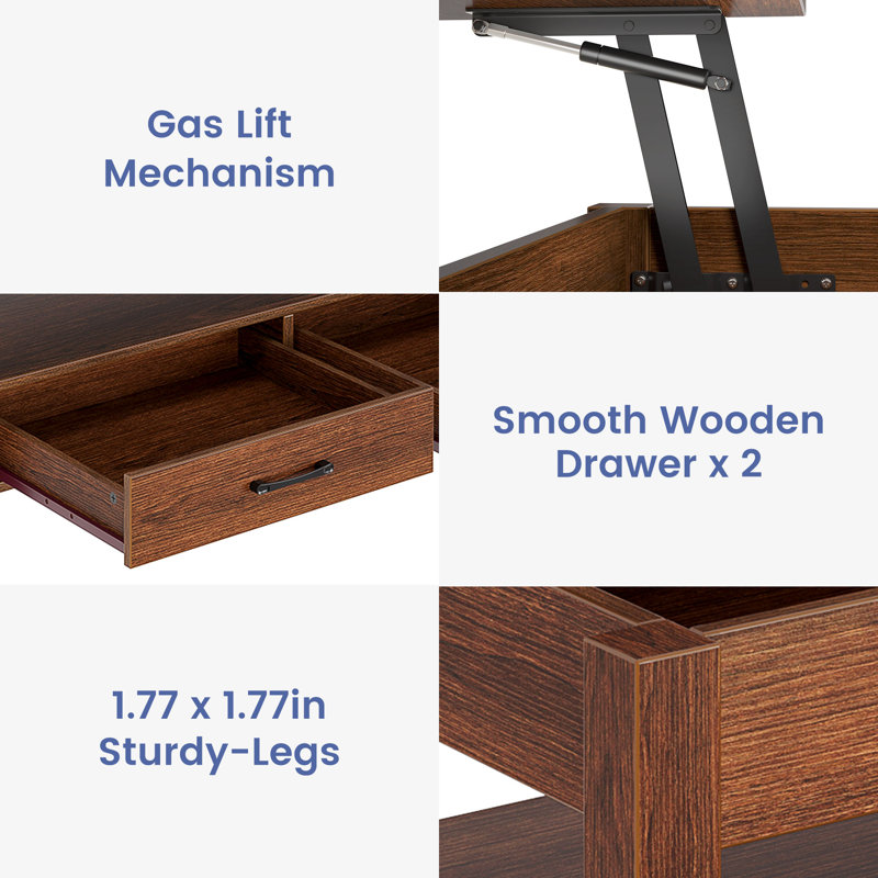 Coffee Table with Storage, Lift Top Coffee Table for Living Room, Espresso, 18.2" H x 39.4" W x 19.7" D