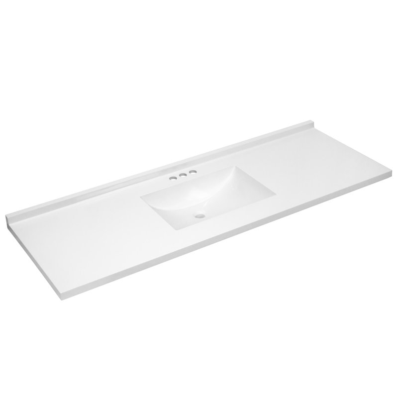 61 Inch Solid White Cultured Marble Vanity Top with Backsplash