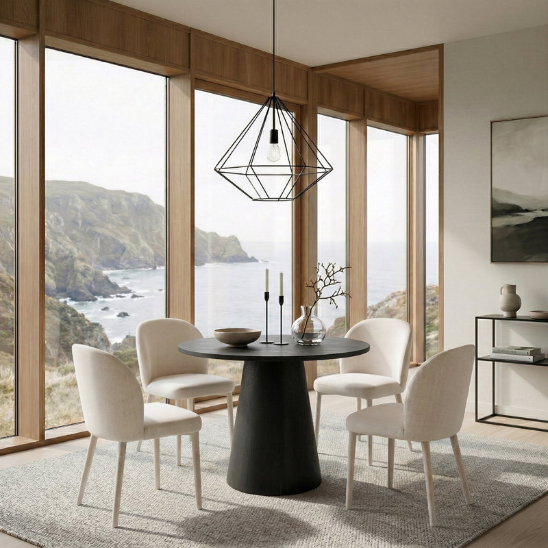 Ensemble de table de salle à manger moderne à piédestal avec chaises rembourrées 35 po Modern, Noir, Blanc