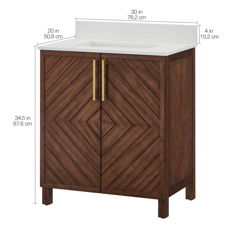 Keiera 30" Single Bathroom Vanity with Engineered Stone Top, Medium Brown