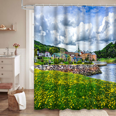 Canada Quebec River Cityscape Skyline Shower Curtain with 12 Hooks