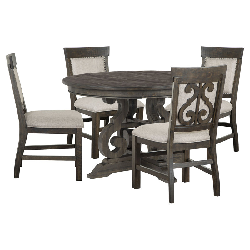 48" Round Dining Table With 4 Upholstered Side Chairs, 5 Pieces: Table, 4 Chairs