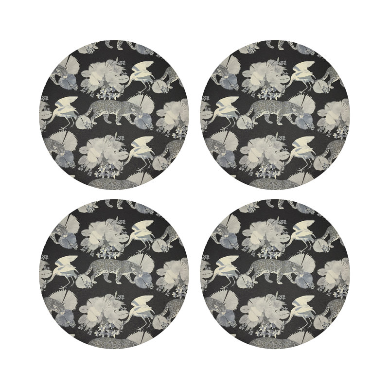 Leopard Walk Pebble 16" Vinyl Placemat, Black