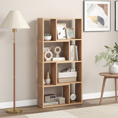 48" Geometric 4-Tier 8-Cube Bookshelf, 290 lbs Capacity, with Anti-Tip Kits, Natural