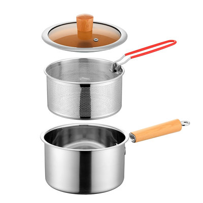 La friteuse non revêtue en acier inoxydable comprend une friteuse, un couvercle en verre, un panier à friture et une paire de pinces