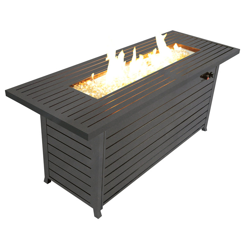 57In Outdoor Gas Propane Fire Pits Table, Aluminum Rectangular 50000Btu Fireplace Dining Table With Lid And Glass, , For Backyard Garden Deck Patio - Pit Dinning & Rectangular,