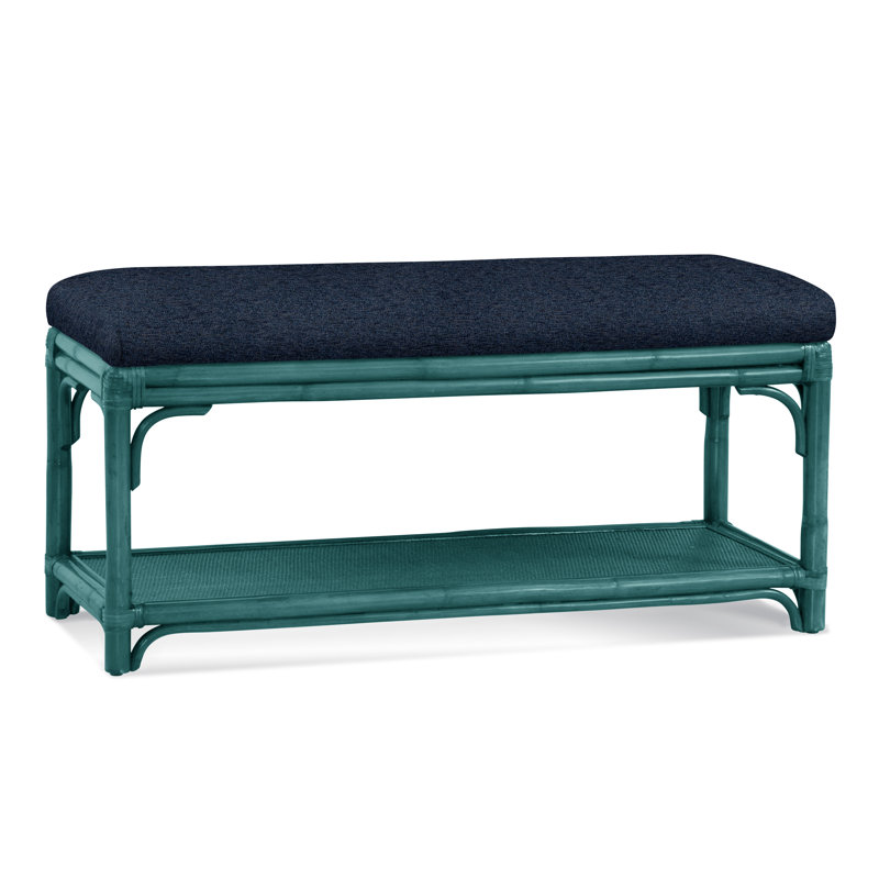 Summer Retreat Wicker Shelf Storage Bench, Celery, Basic Navy; 0317-61
