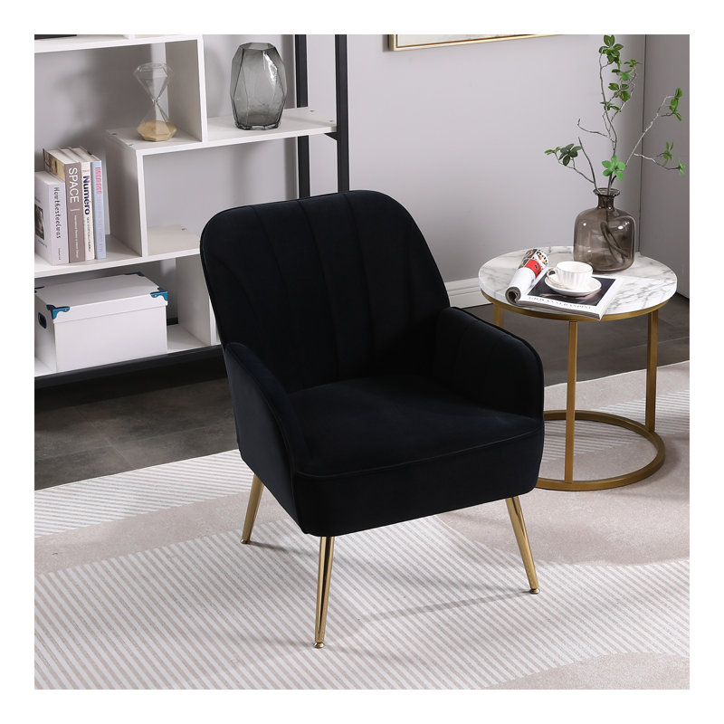 Fauteuil en sherpa de style moderne Mid-Century, Noir, Doré