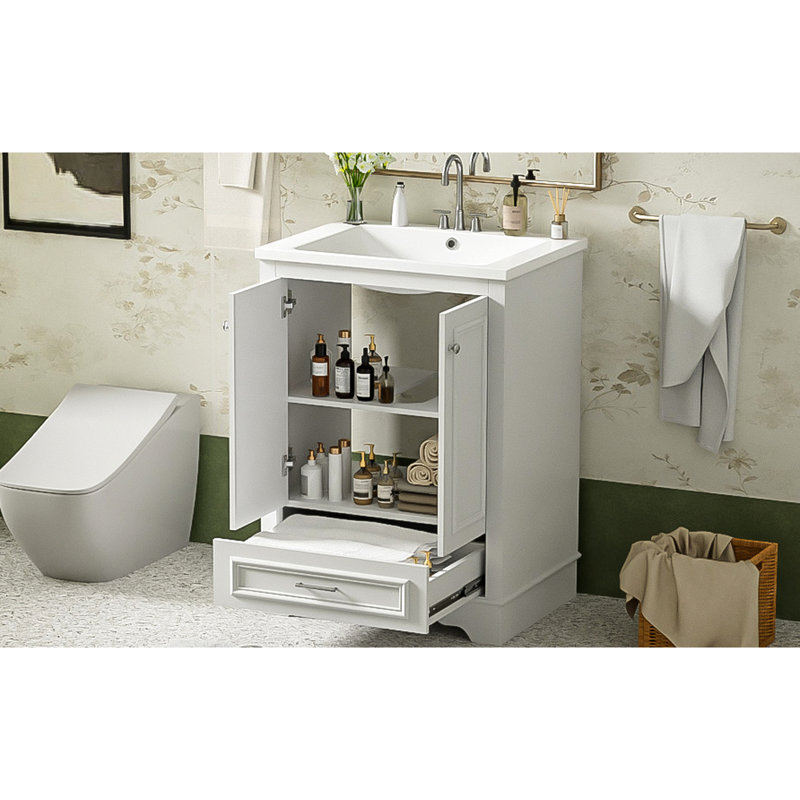 Meuble-lavabo de 24 po avec lavabo en céramique, apparence élégante, tablettes ajustables, lavabo longue durée, esthétique moderne, construction, imperméable