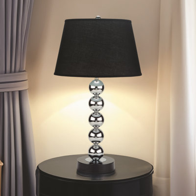 2Pc Modern Sleek Table Lamp Reflective Spheres Catch The Eye Black Silver,  16" X 16" X 30"H