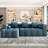 101.2" Living Room Couch, Blue. Modular For Personalized Space. Full Foam Support. Captivating Curved . 3 Square & 2 Bolster Pillows. Back, American Glamour Blue Sectional , 101.2". Deep Seating-202805743-202805742
