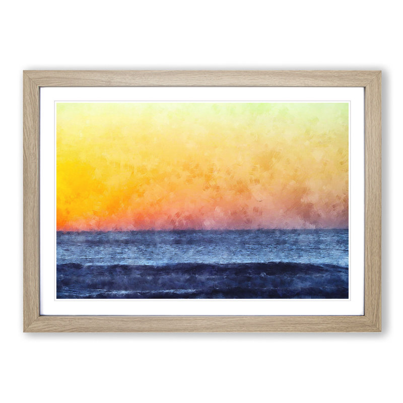 Orange Sunset Abstract - Picture Frame Graphic Art Print, 33cm H x 45cm W x 2cm D, Oak Framed