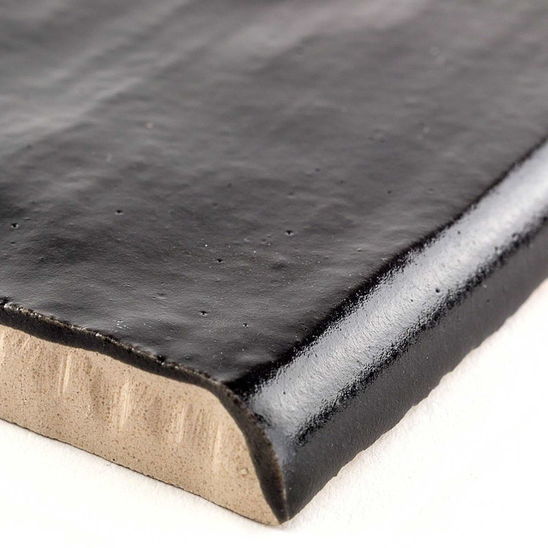Montauk 2x8 Glazed Ceramic Bullnose Tile Trim, Jet Black