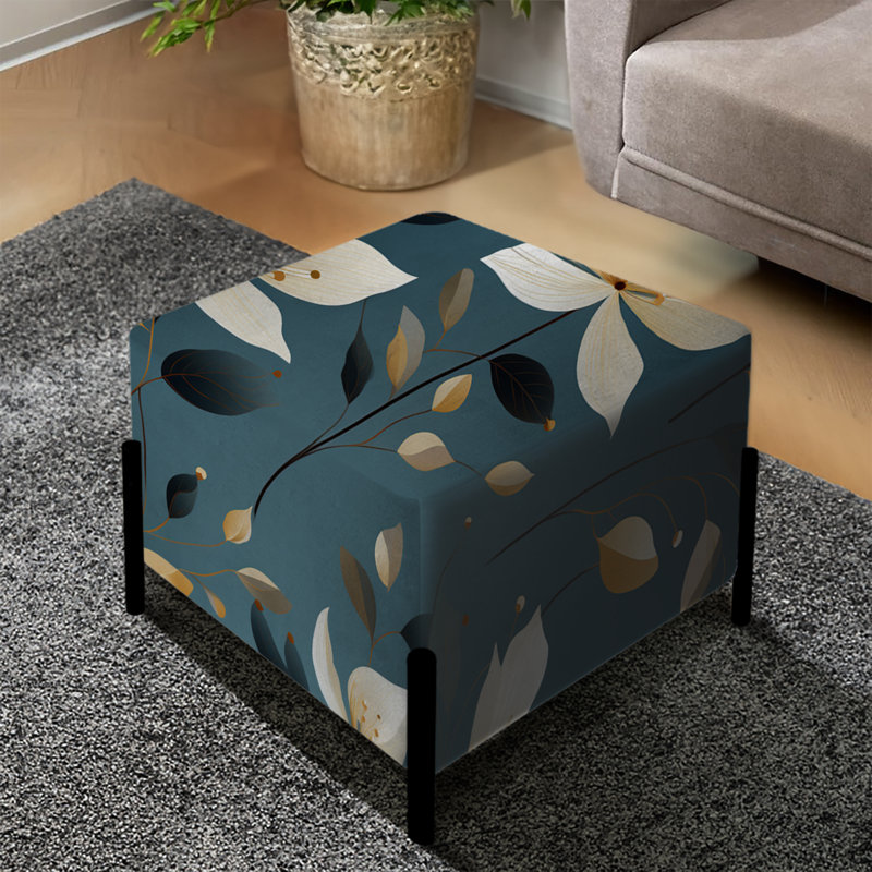 Motif floral élégant sarcelle et ivoire - repose-pieds carré floral